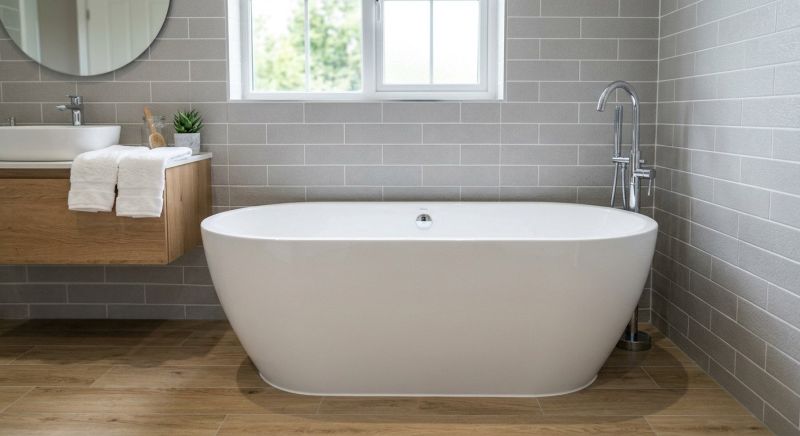 Crew performing bathtub installation residential project